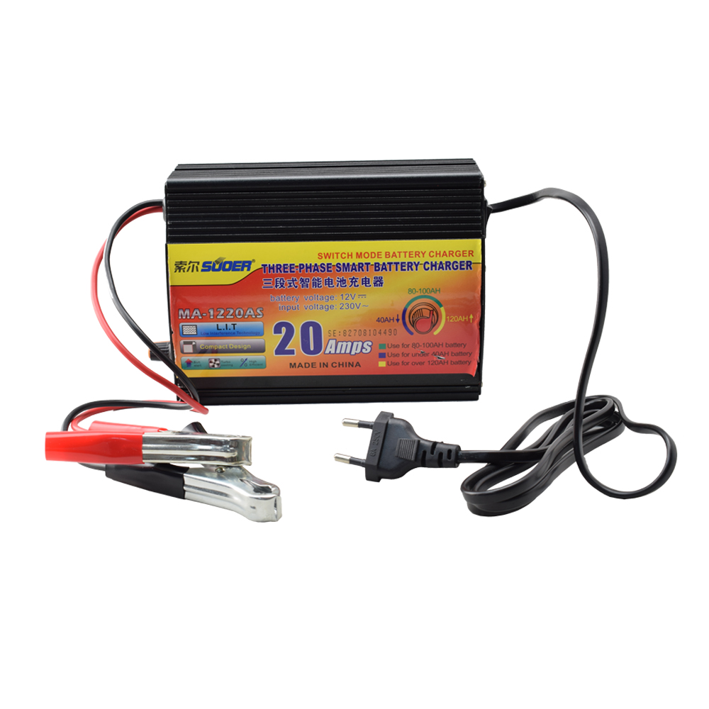 Suoer 12V 20A Battery Charger Smart Solar Universal Car Battery Charger