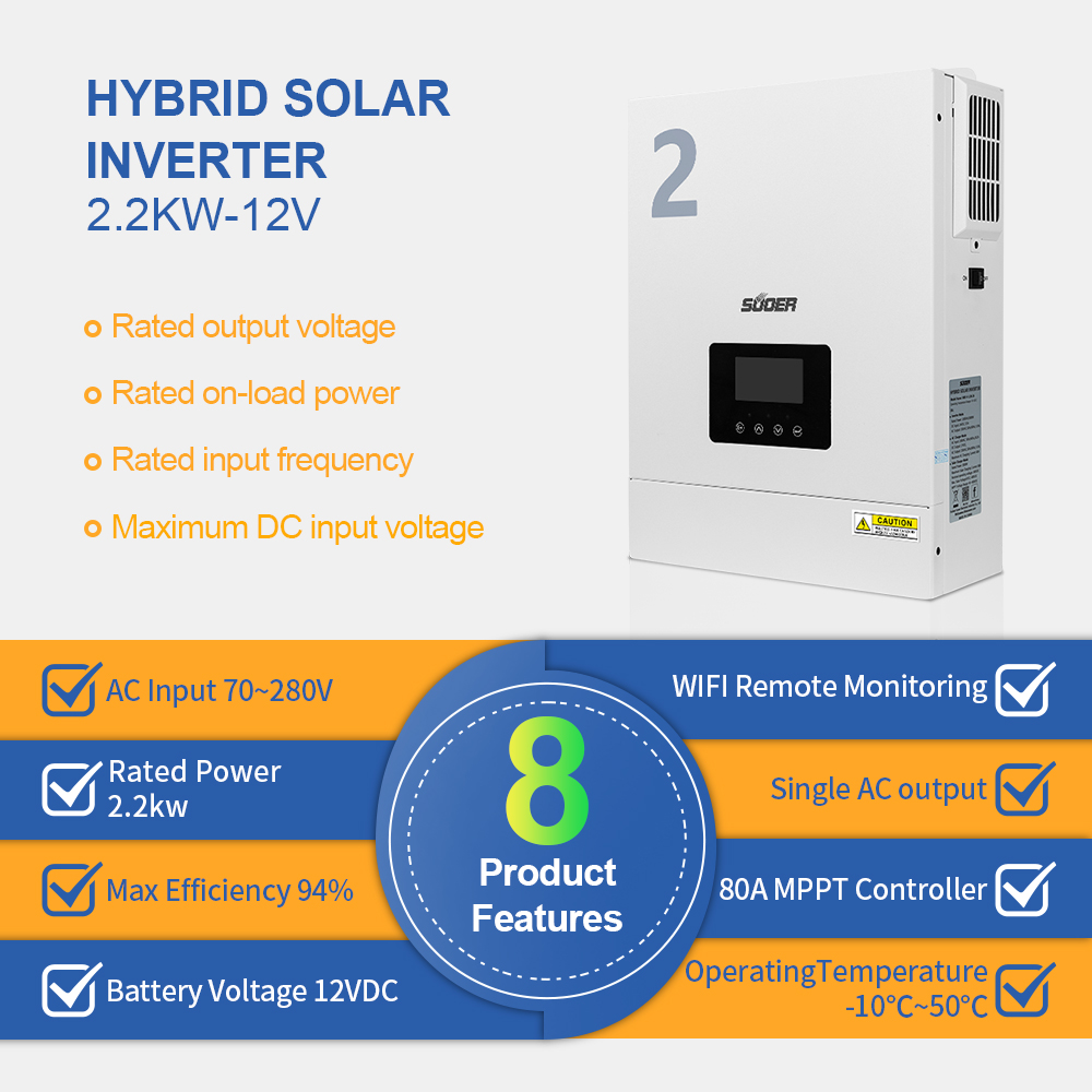 Hybrid Solar Inverter - 2KW 2.2KW 2000W 2200W DC/AC Inverters off grid Solar Inverter with Mppt Controller