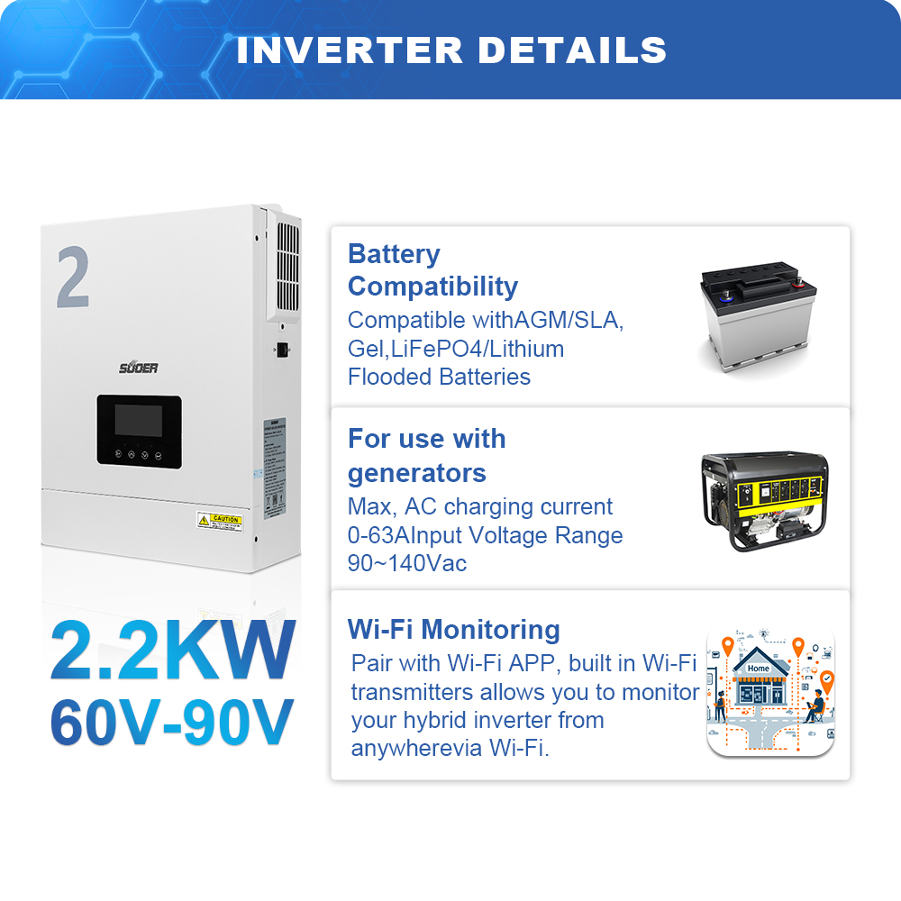 Hybrid Solar Inverter - 2KW 2.2KW 2000W 2200W DC/AC Inverters off grid Solar Inverter with Mppt Controller